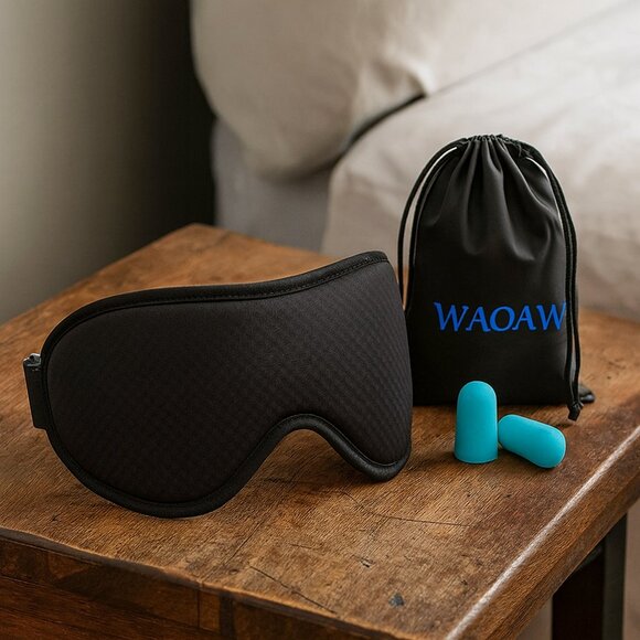 3D Contoured Blackout Sleep Mask for Men & Women Ear Plugs and Travel Pouch NIB - Picture 2 of 3